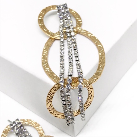 Anthropologie Gold Plated Crystal Chandelier Long Convertible Drop Earrings - Picture 3 of 11